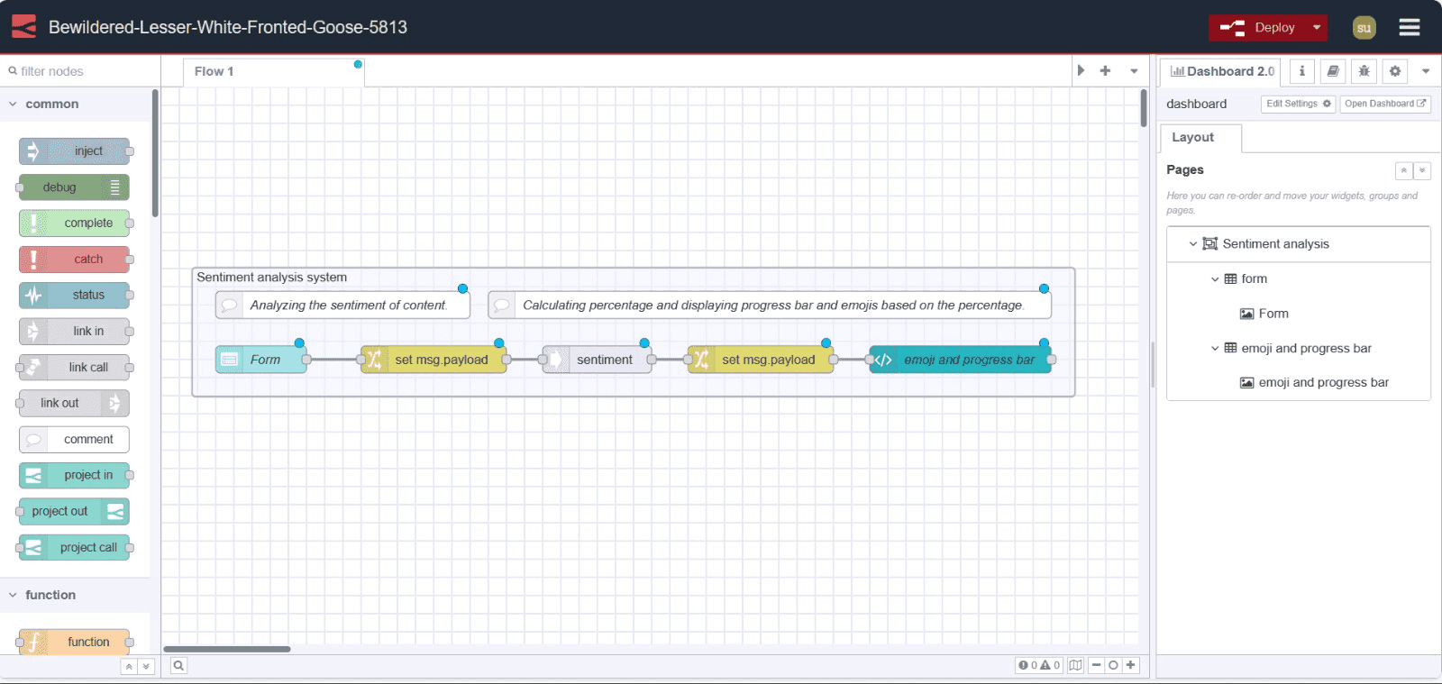 "Deploying Sentiment analysis Node-RED flow"